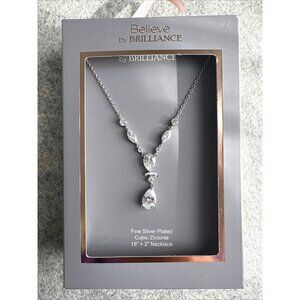 New Believe By Brilliance Silver Plated Cubic Zirconia Necklace Statement Spark